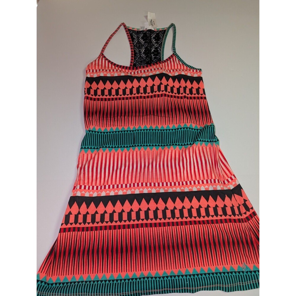 VOLCOM Dress Women's Size Small Tank Lace Geometric Mini Dress Pink Teal